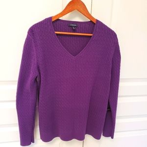 Lands End Cable Knit Purple V-Neck Sweater XL